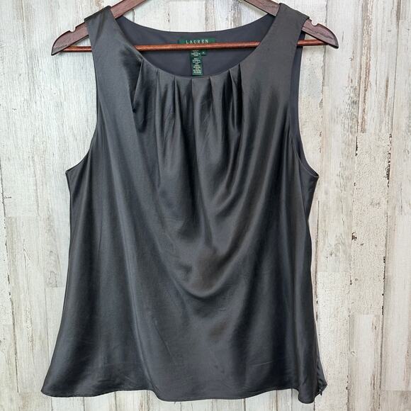 Lauren Ralph Lauren Tops - Lauren Ralph Lauren 100 Silk Tank Top Size 14 Gray Pleats Lined Quiet Luxury EUC